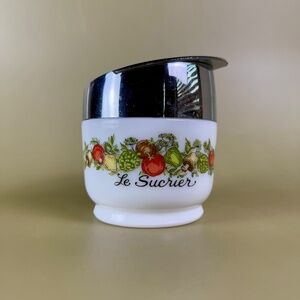 Vintage Gemco “Le Sucrier” Sugar Dispenser | Milk Glass with Veggie Motif | USA
